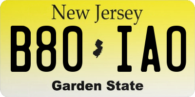 NJ license plate B80IAO