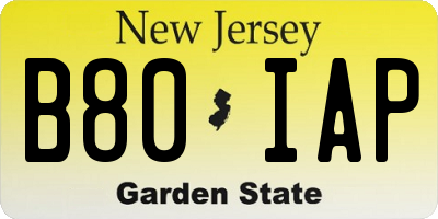 NJ license plate B80IAP