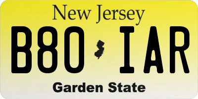 NJ license plate B80IAR