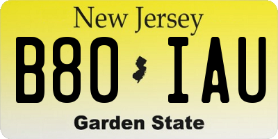 NJ license plate B80IAU