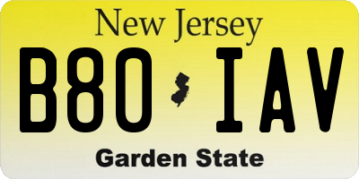 NJ license plate B80IAV