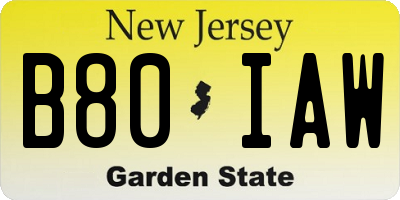 NJ license plate B80IAW