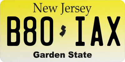 NJ license plate B80IAX