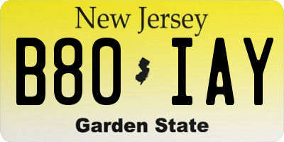 NJ license plate B80IAY
