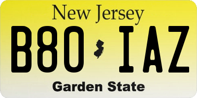 NJ license plate B80IAZ