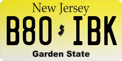 NJ license plate B80IBK