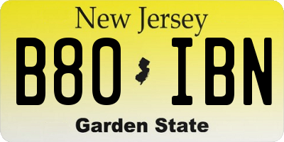 NJ license plate B80IBN
