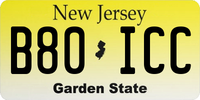 NJ license plate B80ICC