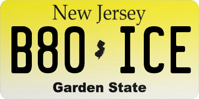 NJ license plate B80ICE