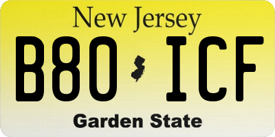 NJ license plate B80ICF