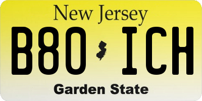 NJ license plate B80ICH