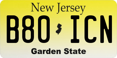 NJ license plate B80ICN