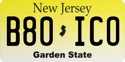NJ license plate B80ICO