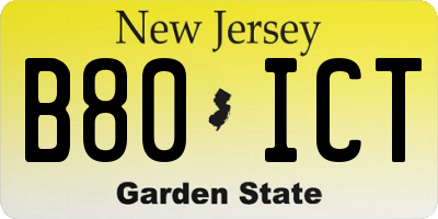 NJ license plate B80ICT