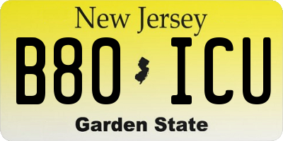 NJ license plate B80ICU