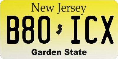 NJ license plate B80ICX