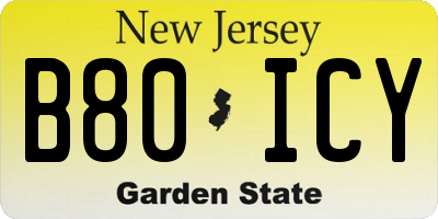 NJ license plate B80ICY