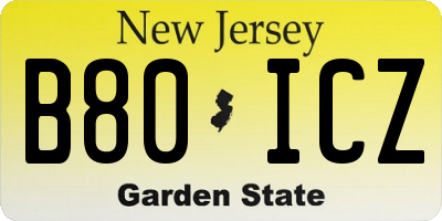NJ license plate B80ICZ