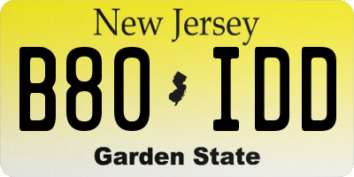 NJ license plate B80IDD