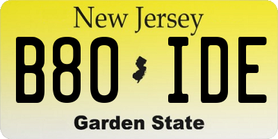 NJ license plate B80IDE