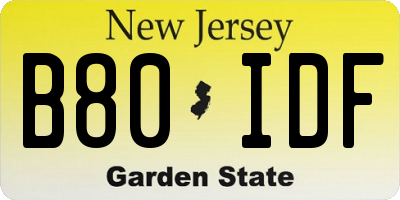 NJ license plate B80IDF