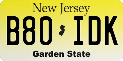 NJ license plate B80IDK