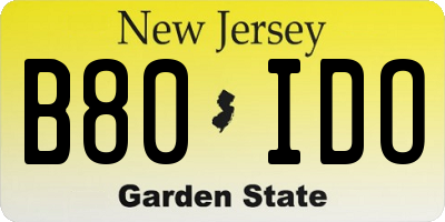 NJ license plate B80IDO