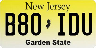 NJ license plate B80IDU