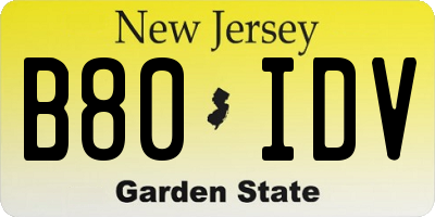 NJ license plate B80IDV