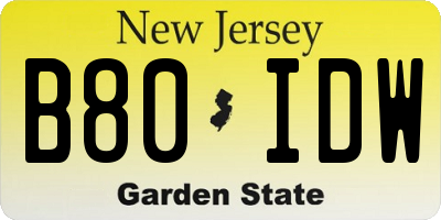 NJ license plate B80IDW
