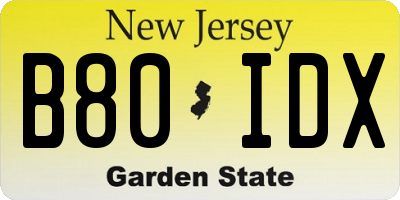 NJ license plate B80IDX