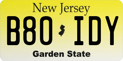 NJ license plate B80IDY
