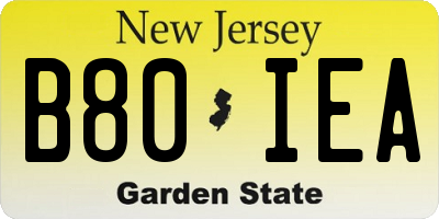 NJ license plate B80IEA