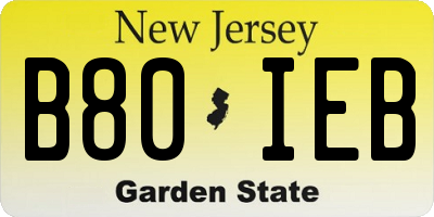 NJ license plate B80IEB