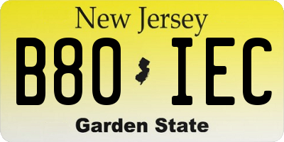 NJ license plate B80IEC