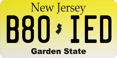 NJ license plate B80IED