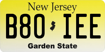 NJ license plate B80IEE