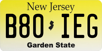 NJ license plate B80IEG