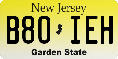 NJ license plate B80IEH