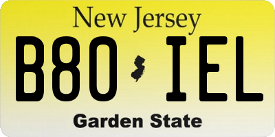 NJ license plate B80IEL