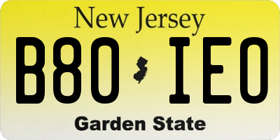 NJ license plate B80IEO