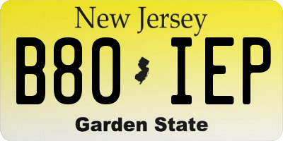 NJ license plate B80IEP