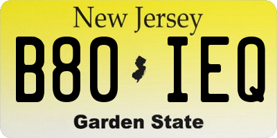 NJ license plate B80IEQ