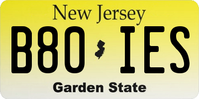 NJ license plate B80IES