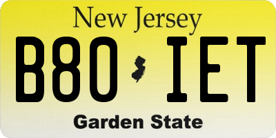 NJ license plate B80IET