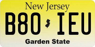 NJ license plate B80IEU