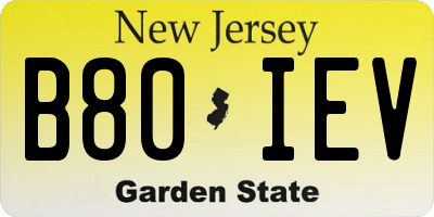 NJ license plate B80IEV