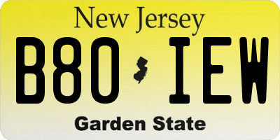 NJ license plate B80IEW