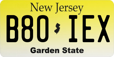 NJ license plate B80IEX