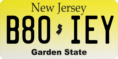 NJ license plate B80IEY